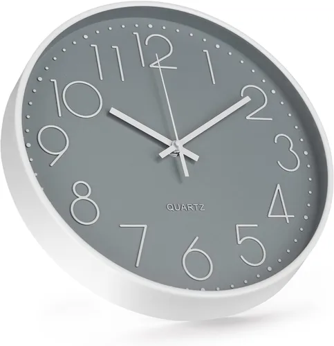 Miniatura 2 de Reloj de pared de 10 pulgadas, silencioso, sin tictac, moderno, estilo simple, redondo, decorativo, con esfera estereoscópica de cuarzo, para el Gris