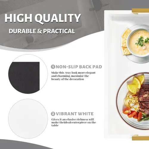 Miniatura 4 de MAONAME Bandeja de Servir de Madera con Asas, Bandeja Decorativa Blanca para Mesa de Café, Bandeja Rectangular Moderna, Bandeja Otomana de Madera