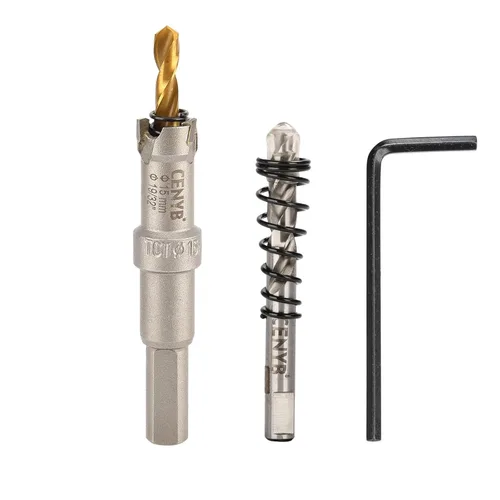 Miniatura 96 de 10 piezas (16-54 mm) Kit de sierra perforadora de carburo TCT para metales duros. Incluye 2 brocas de titanio, 1 broca piloto escalonada y 2 llaves