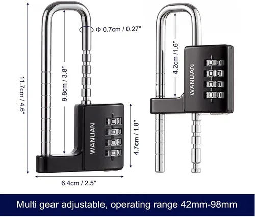 Miniatura 6 de Cerradura de combinación, cerradura de combinación de 4 dígitos, grillete de 3/8 pulgadas de largo, candado impermeable para exteriores