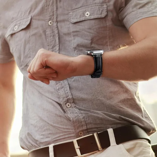 Miniatura 5 de Correa de cuero compatible con correas de Apple Watch para hombres de 38/40/41/42/44/45/46/1.929 in, correa de cuero genuino para iWatch Series 10
