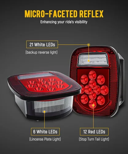 Miniatura 2 de Partsam 2x luces de freno y giro rojo/color blanco de 39 LED para camión, remolque, barco, RV, Jeep TJ CJ YJ JK rojo (Red Lens)