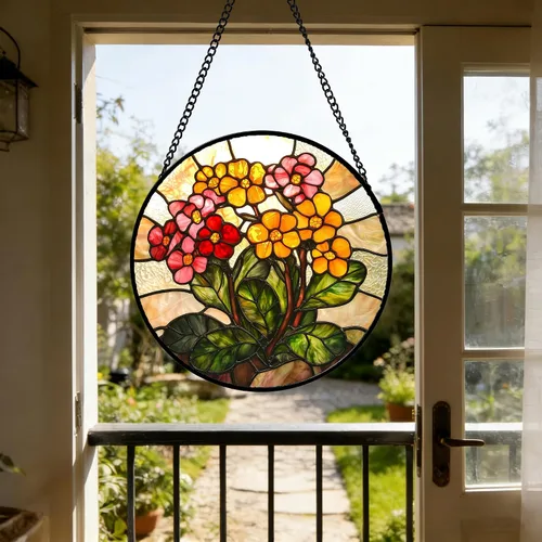 Miniatura 6 de Atrapasoles para colgar vidrieras, flores amarillas y rojas, para ventana, puerta, decoración del hogar, plantas verdes, atrapasoles, Navidad, Día