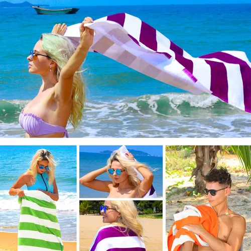 Miniatura 3 de Exclusivo Mezcla Paquete de 2 toallas de playa grandes de algodón de 30 x 60 pulgadas, súper absorbentes, suaves y suaves, para piscina (azul)