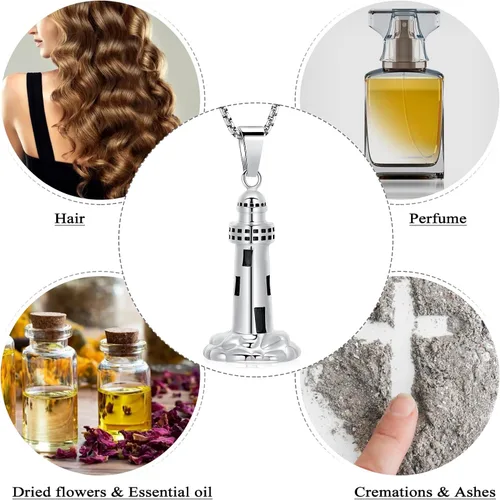 Miniatura 5 de Collar de urna para cenizas para hombre, joyería de cremación, faro, conmemorativo, collar para amantes, soporte para cenizas con kits de relleno