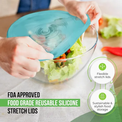 Miniatura 4 de Tapas elásticas de silicona reutilizables para almacenamiento de alimentos en el refrigerador, fundas elásticas resistentes al calor para cuencos