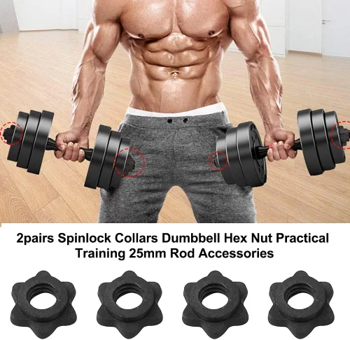 Miniatura 4 de CALIDAKA 4 collares Spinlock, tuerca hexagonal para mancuernas, tuerca de barra de mancuernas, collar de tornillo estándar de 1 pulgada, abrazaderas
