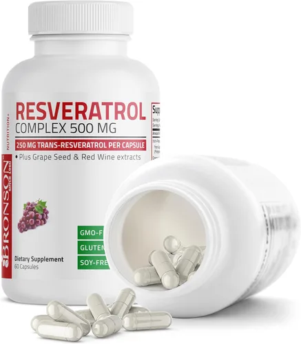 Miniatura 6 de Bronson Resveratrol 500 Complejo Estandarizado Trans-Resveratrol + Extracto de Semilla de Uva y Vino Tinto, 60 Cápsulas