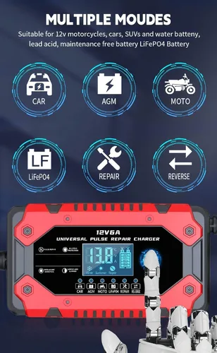 Miniatura 9 de Cargador de Batería 6-Amp 12V Cargador de Batería Inteligente Automático de Goteo, Mantenedor de Batería Desulfador con Compensación de Temperatura