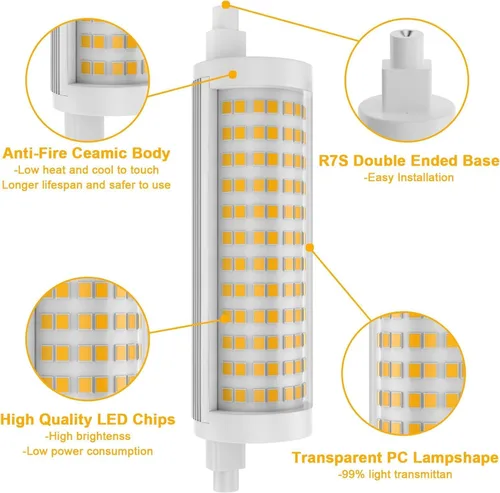 Miniatura 7 de R7S - Bombilla LED de 4.646 in, equivalente a 150 W, regulable, tipo T3 J, bombillas de doble extremo para trabajo, seguridad, luces de paisaje