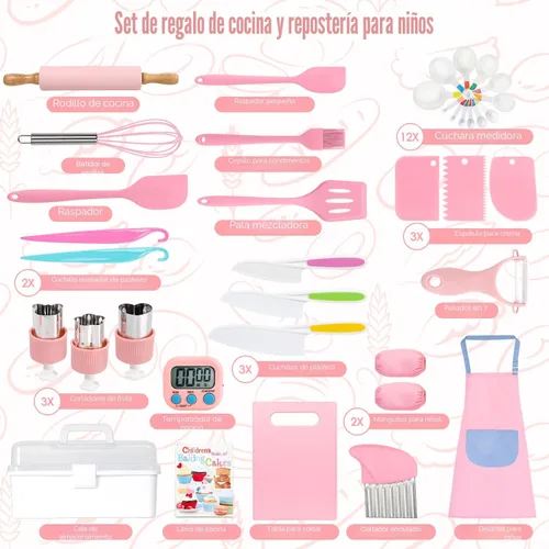 Miniatura 2 de 37 piezas de juegos de cocina para niños reales, juego de regalo de cocina y horneado para niños con estuche de almacenamiento, temporizador