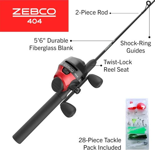 Miniatura 2 de Zebco 404 Spincast - Combo de carrete y caña de pescar, caña de fibra de vidrio duradera de 5 pies 6 pulgadas, 2 piezas con mango EVA, carrete