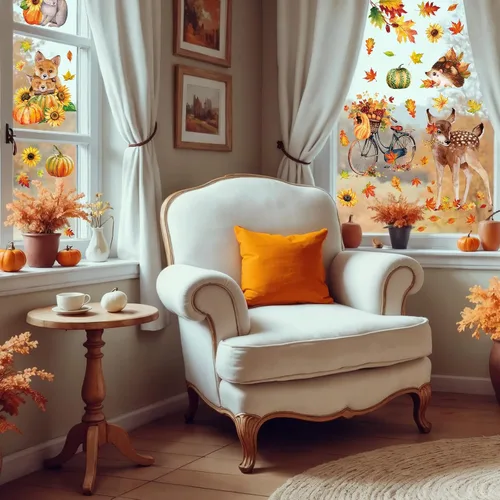 Miniatura 5 de 68 calcomanías de otoño para ventana, de doble cara, hojas de arce de otoño, calabaza, calcomanías para ventana, calcomanías para el hogar, oficina