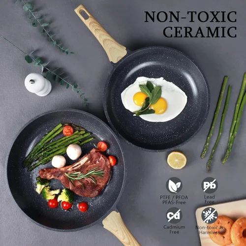 Miniatura 4 de GiPP Sartén antiadherente de cerámica - sartén de 10 pulgadas saludable, antiadherente, no tóxica, compatible con inducción, sartén de tortilla, Gris