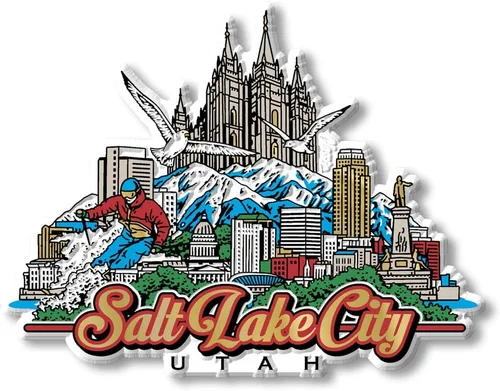 Imán de Salt Lake City, Utah City por Classic Magnets, recuerdos coleccionables de goma 3D estilo vintage y regalos fabricados en los Estados