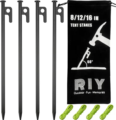 Miniatura 15 de Paquete de 8 estacas de metal resistentes para tienda de campaña para camping, estacas de acero de 12 pulgadas, irrompibles e inflexibles