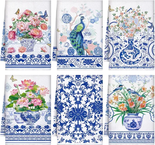 Miniatura 7 de Geyoga 6 toallas de cocina florales de primavera, flamenco, toallas de mano, girasol, margarita, flores silvestres, paños de té para primavera
