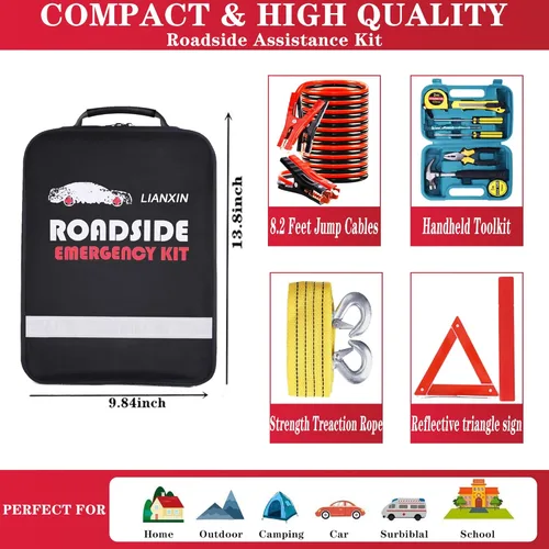 Miniatura 7 de LIANXIN Kit de Emergencia para Automóvil en Carretera - Kit de Seguridad para Automóvil Kit de Emergencia para Automóvil con Cables Puente Kit