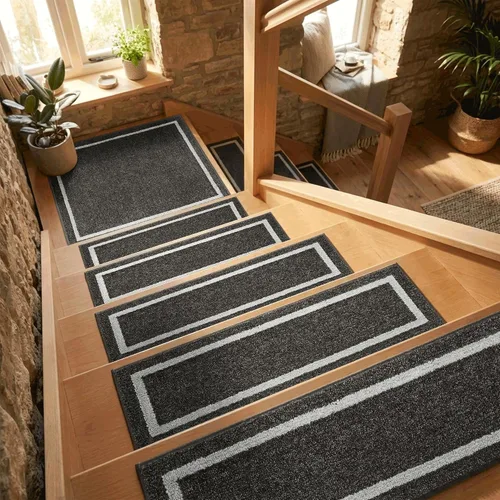 Miniatura 9 de COSY HOMEER Peldaños Suaves Antideslizantes Alfombra 28 x 9 pulgadas Alfombras de Escalera para Interiores para Escalones de Madera, Alfombras