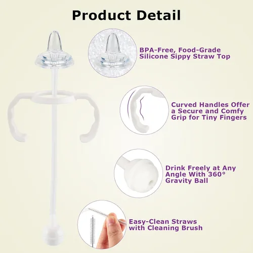 Miniatura 3 de Kit de conversión de vaso con pajita para biberones de vidrio estrechos y estrechos de Dr. Browns, kit de repuesto con peso con tapa y asa suaves, 6