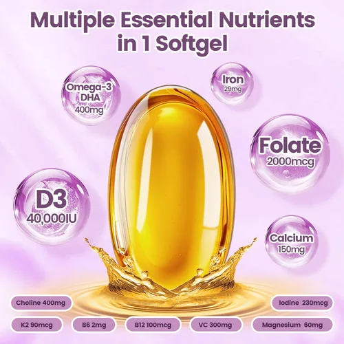 Miniatura 3 de VivoNu Multivitamínico prenatal, vitaminas prenatales con ácido fólico, probiótico, biotina, zinc, vitamina D3, K2, B6, B12, C y más, 300 cápsulas