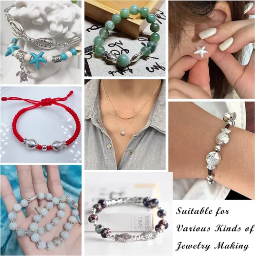 Miniatura 7 de 100 cuentas espaciadoras de plata antigua, cuentas de metal, animales del océano, tortugas marinas, estrellas de mar, peces pequeños, para verano