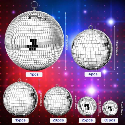 Miniatura 3 de Funtery 100 Piezas Bolas de Discoteca con Espejo a Granel Surtidas Plateadas Colgantes Decoración de Bolas de Discoteca para Hogar Boda Cumpleaños