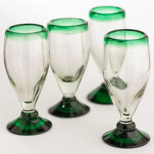 Miniatura 18 de Specialty - Vasos de tequila mexicanos, soplados a mano con color y textura únicos, juego de 4 piezas (borde azul)