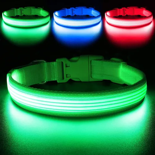 Miniatura 21 de YFbrite Collar de perro iluminado, collar de cachorro con LED recargable por USB, superbrillante, ajustable, luces brillantes para perro para Rojo