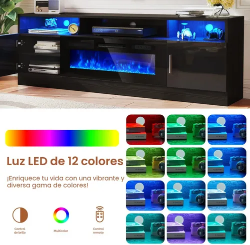 Miniatura 6 de MXV - Soporte de TV con chimenea de 70 pulgadas con toma de corriente para televisores de hasta 80 pulgadas, centro de entretenimiento con chimenea