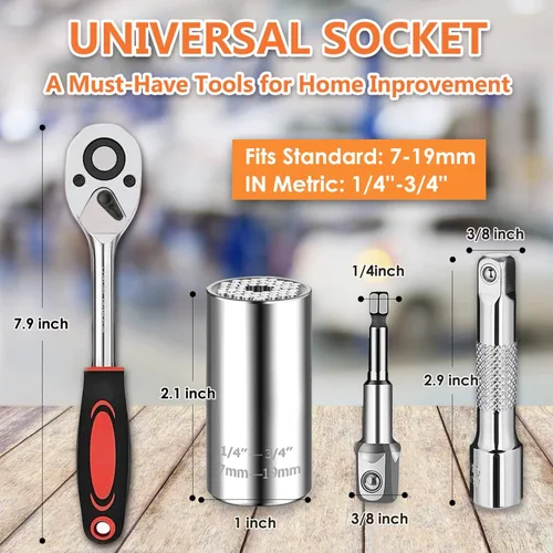 Miniatura 2 de Kit de herramientas de llave de vaso universal de 0.39 a 0.79 pulgadas, juego de herramientas de agarre con llave de trinquete 3/8, adaptador