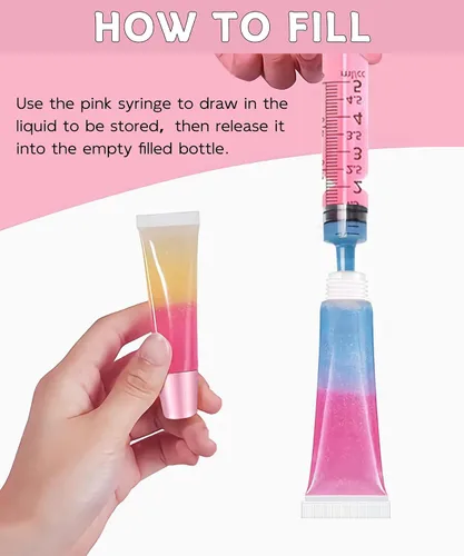 Miniatura 4 de 8 piezas de tubos vacíos para brillo labial - 0.3 fl oz tubos transparentes para bálsamo labial con jeringas de 0.2 fl oz - Tubos exprimibles