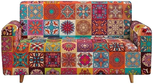 Miniatura 7 de Funda elástica para sofá con estampado bohemio, funda elástica para sofá floral con mandala, protector universal de muebles para sillón