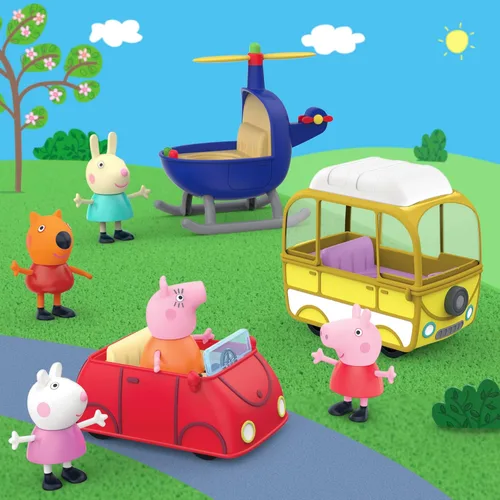 Miniatura 7 de Peppa Pig Peppa's Little Vehicle Playset para niñas y niños, incluye helicóptero, cámper y automóvil, y juego de 5 figuras, juguetes preescolares, a