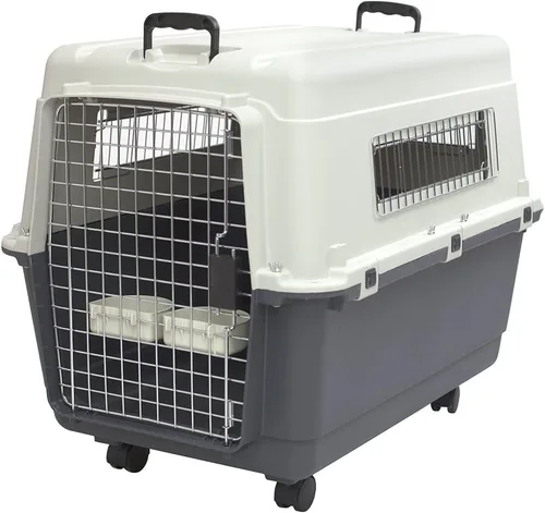 Miniatura 18 de SportPet - Jaula de viaje para perros con puerta de alambre aprobada por aerolíneas, de plástico duradero con ruedas extraíbles, plegable, cuencos