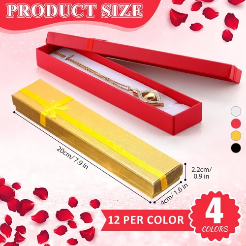 Miniatura 2 de Remuuly 48 cajas de collar para regalo de joyería, caja de regalo de cartón a granel con papel de lazo, caja de regalo vacía para pulseras con tapa