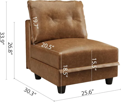 Miniatura 2 de LLappuil Sofá modular seccional asiento de almacenamiento de módulo medio para silla personalizable sin brazos, cuero sintético marrón moderno