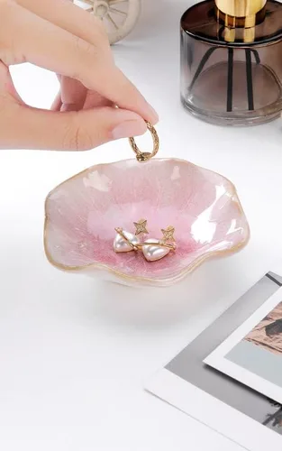Miniatura 7 de 2 piezas de plato con forma de hoja de loto, cuenco pequeño para llaves, bandeja de cerámica para joyas, organizador de collares, aretes para mamá