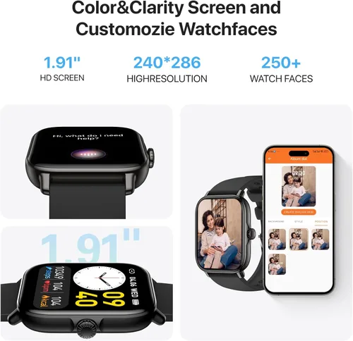 Miniatura 7 de Leeyalan Reloj inteligente para hombres y mujeres (respuesta/hacer llamadas/control de voz AI) 1.91 pulgadas para teléfonos Android, iPhone Samsung