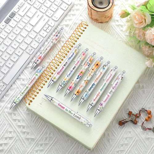 Miniatura 5 de Sabary 20 bolígrafos con versículo bíblico, con frases inspiradoras de flores cristianas, divertidos bolígrafos retráctiles de tinta para oficina