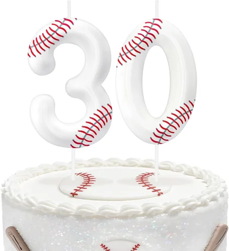 Miniatura 108 de Velas de cumpleaños con el número 0 de béisbol, decoración de pastel con temática de béisbol para niños y niñas, decoraciones de pasteles