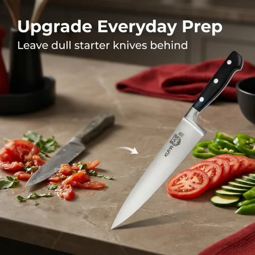 Miniatura 3 de Kuma Chef cuchillo de 8 pulgadas. Corta como un sueño. Mejor cuchillo de chef afiladísimo para tallar, rebanar y cortar en cubos. Mango ergonómico.