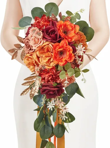 Miniatura 11 de Serwalin Ramos de boda de 9.8 pulgadas para novia y dama de honor, peonías rosa empolvado, ramos de flores de novia para boda, ramo de lanzamiento
