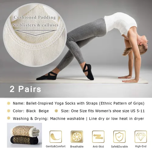 Miniatura 10 de Ozaiic - Calcetines de yoga para mujer con correas y agarres antideslizantes, ideales para pilates, Pure Barre, ballet, danza y entrenamiento