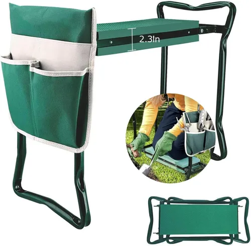 Miniatura 7 de Taburete plegable de jardín resistente con guantes de bolsillo extraíbles grandes y almohadilla de EVA suave para amantes de la jardinería