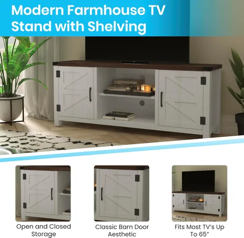 Miniatura 4 de BizChair Moderno soporte de TV con puerta de granero, centro de entretenimiento gris lavado de 59 pulgadas, para televisores de hasta 65 pulgadas