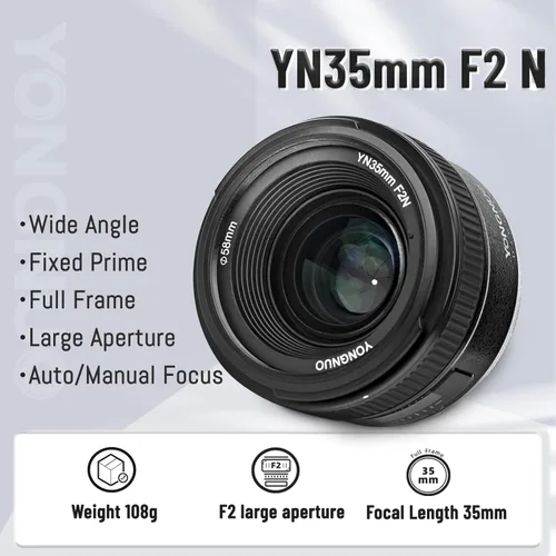 Miniatura 2 de YONGNUO, lente YN F2 de 35 mm 1:2 AF/MF angulo ancho fijo y autoenfoque para cámaras Nikon DSLR