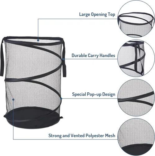 Miniatura 5 de 2 cestas de malla desplegable para ropa sucia, 115 L, extra grande, plegable, cesta de almacenamiento de ropa, con asas, sin tapa, 26 pulgadas
