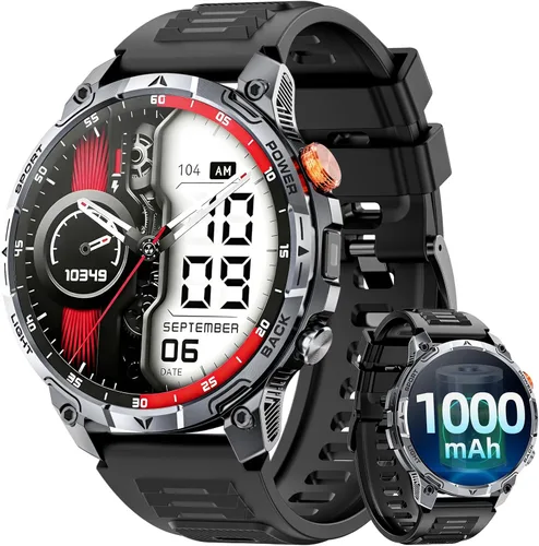 Relojes inteligentes militares para hombres, reloj inteligente de 1.75 pulgadas con batería ultra larga de 100 días, reloj de fitness para