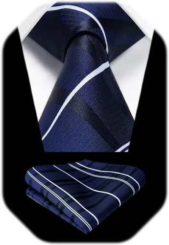 Miniatura 115 de HISDERN Conjunto de corbata a cuadros a cuadros pañuelo tejido clásico formal para hombre corbata y bolsillo cuadrado